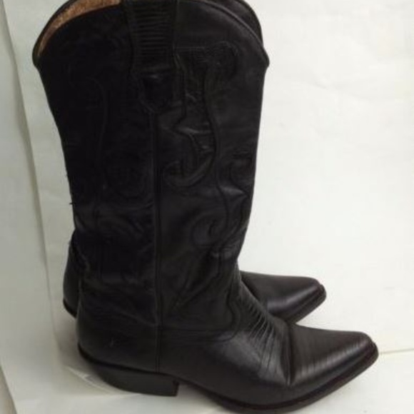 Nine West Womens US 7M Black Leather Cowboy Boots - Picture 1 of 8